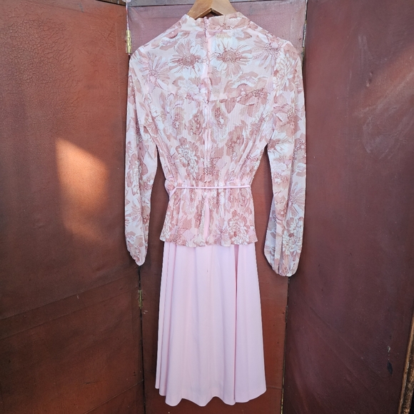 Vintage London Brown Pink Floral Pleated Dress Size 12 - Picture 5 of 6